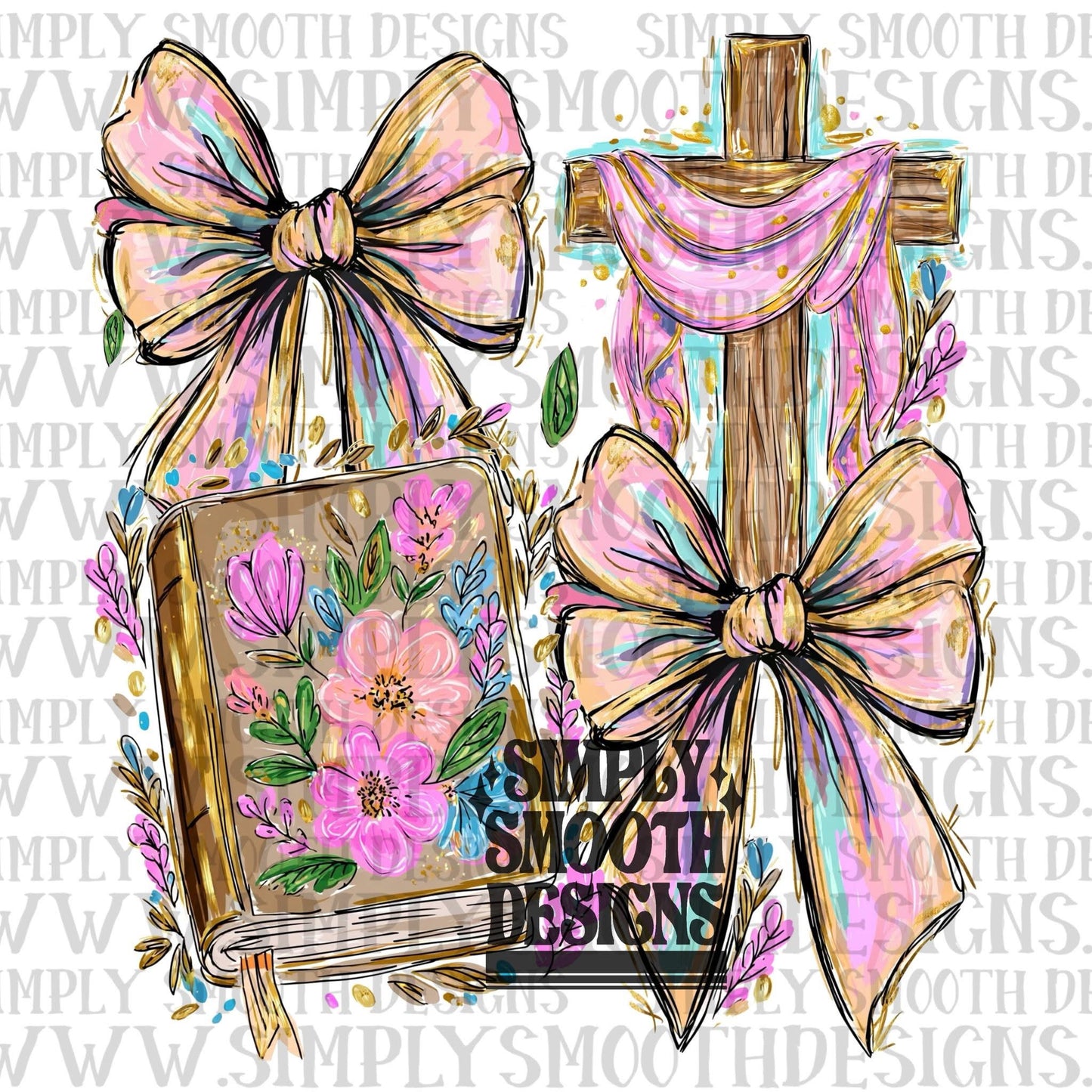 Floral Bible Cross Bow Collage