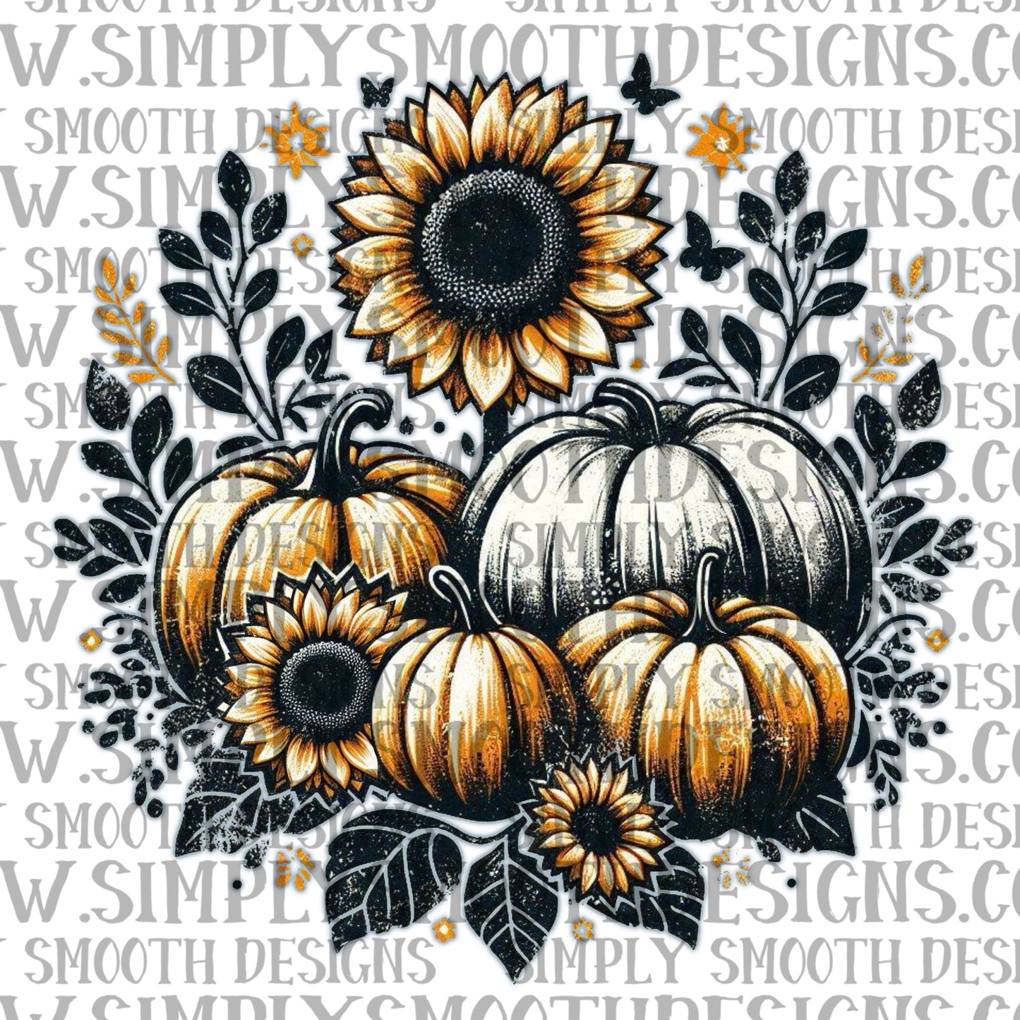 Pumpkins and sunflowers