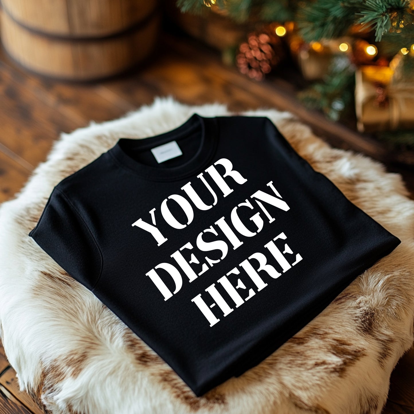 Black t Mock up Christmas with cow rug