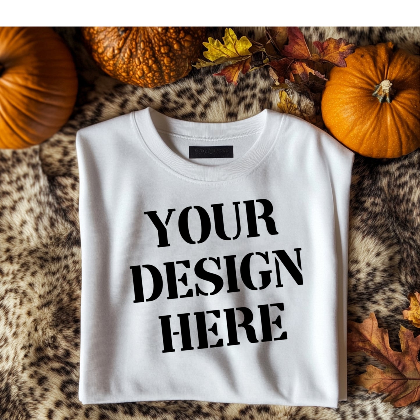 Mock-up pumpkin leopard rug white fall
