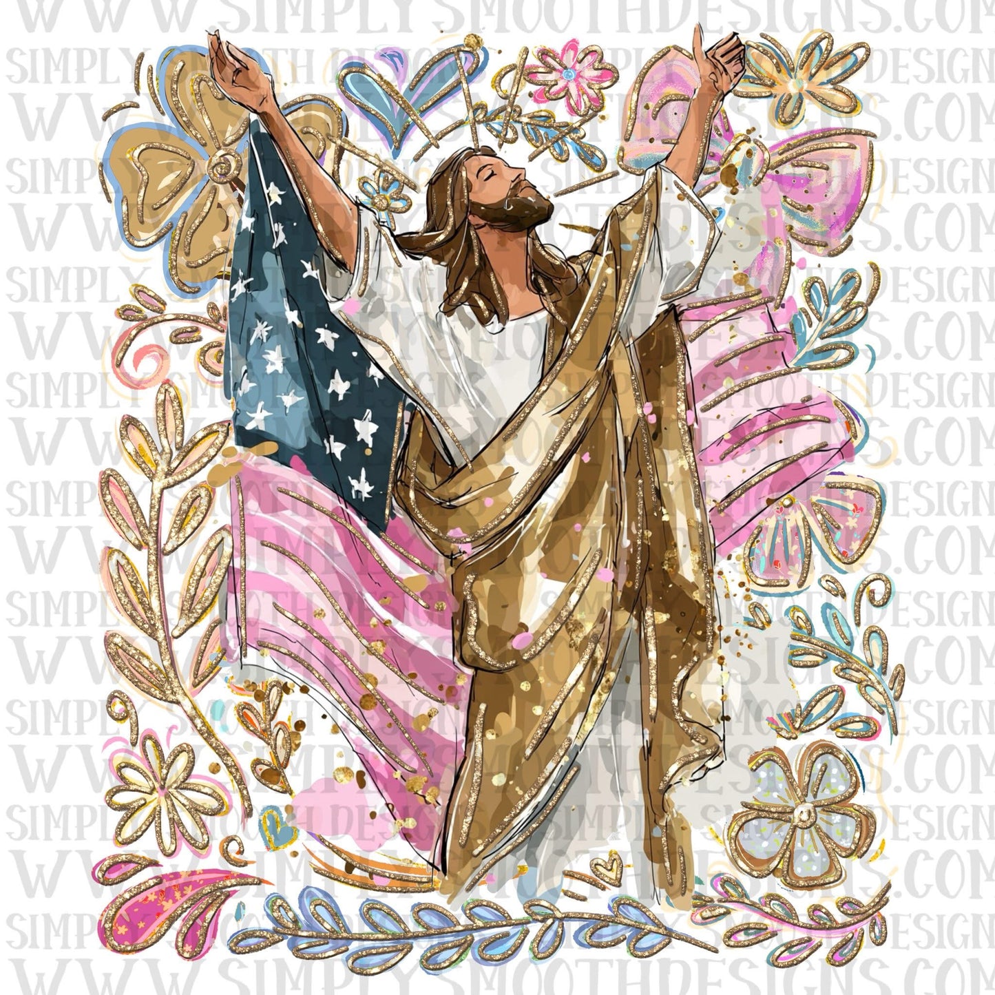Jesus Flag Floral