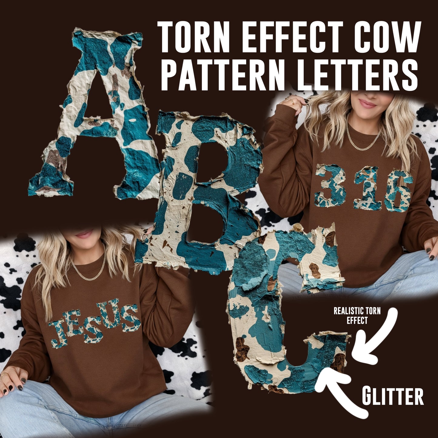 Cow print Torn Alpha/numbers