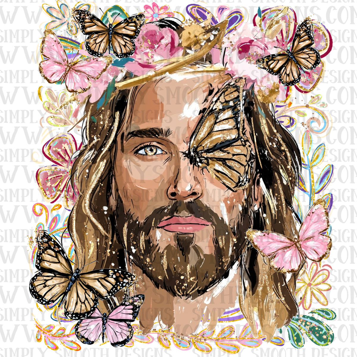 Butterfly and Jesus png download floral design