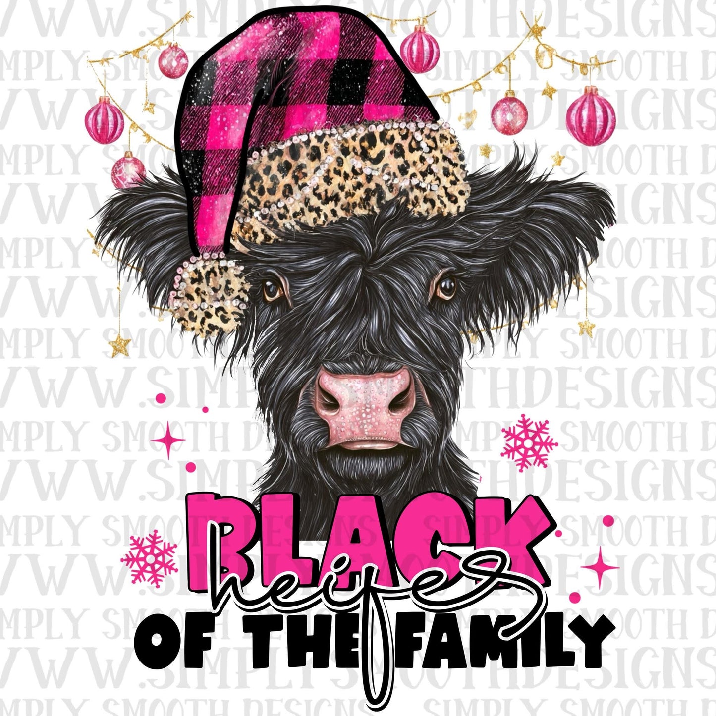 Black Heifer Of The Family Santa Hat