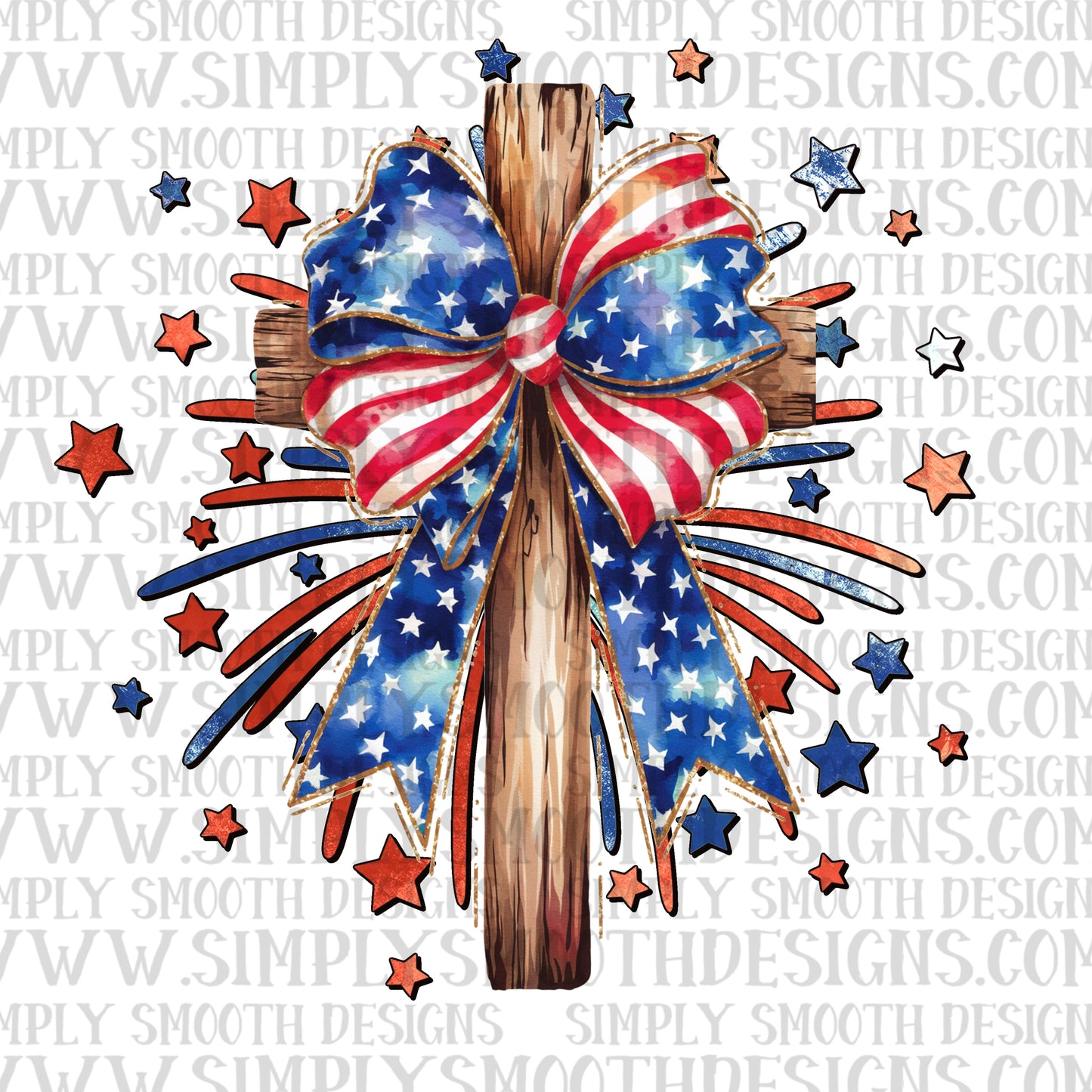 4th Of July Bow On Wooden Cross