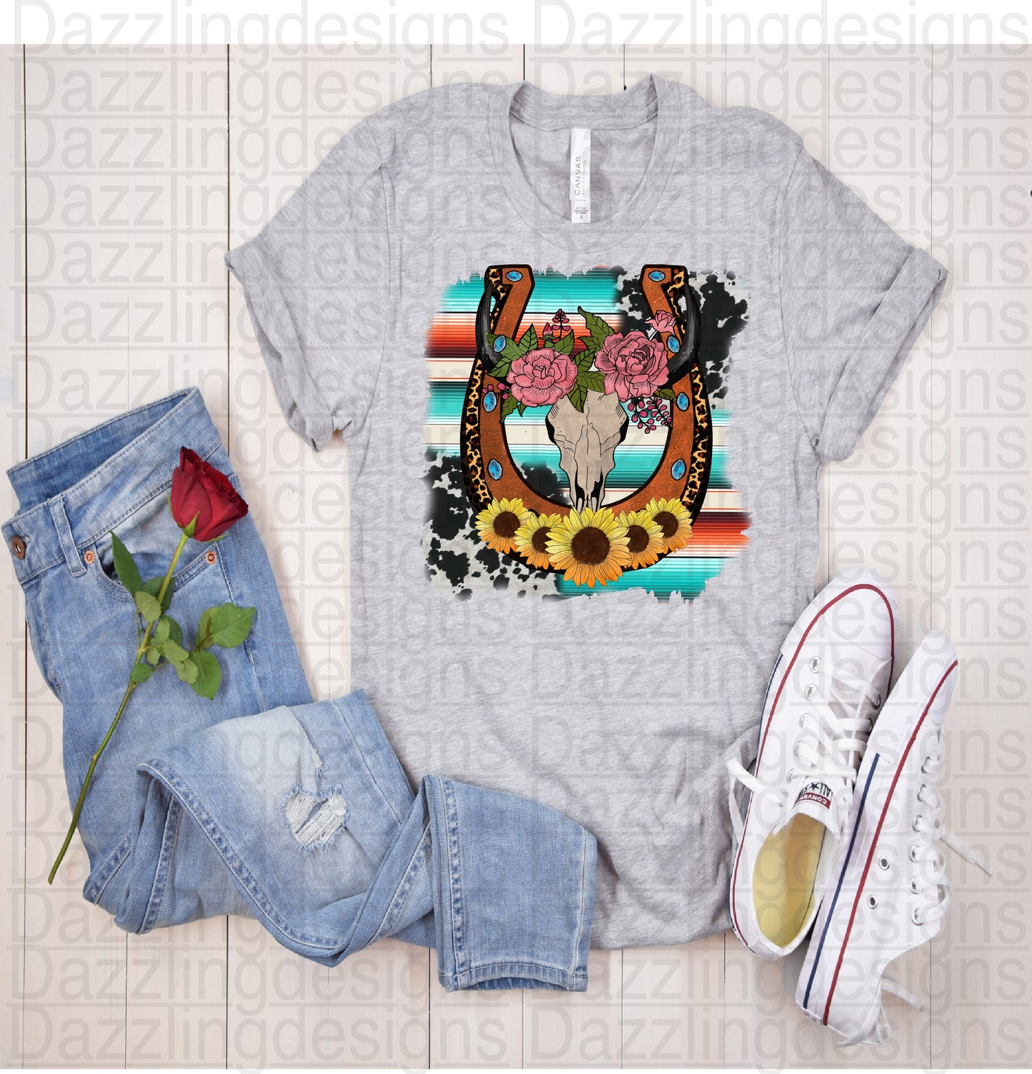 Retro horseshoe skull