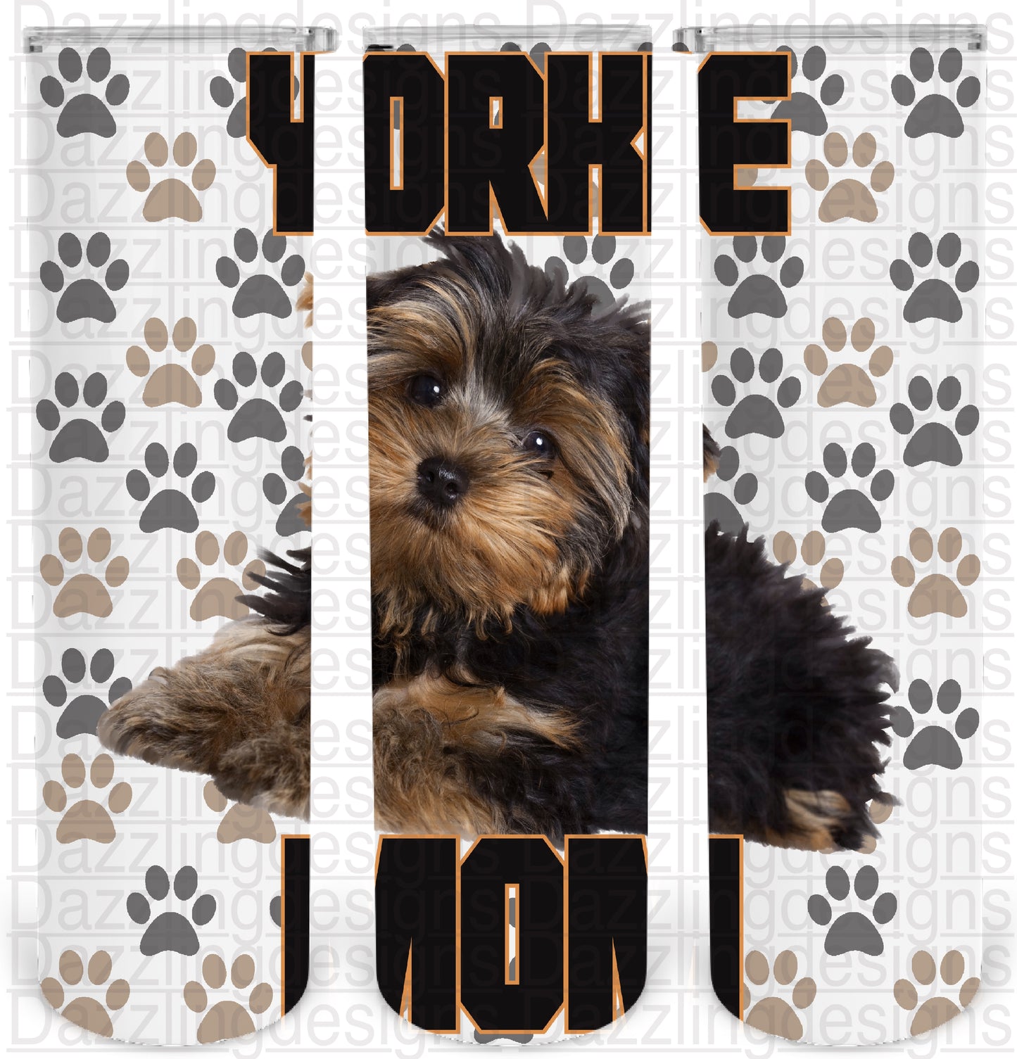 Yorkie Mom paw print png tumbler design
