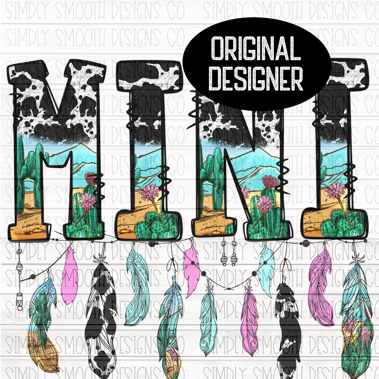 Mini cow print cactus feather boho