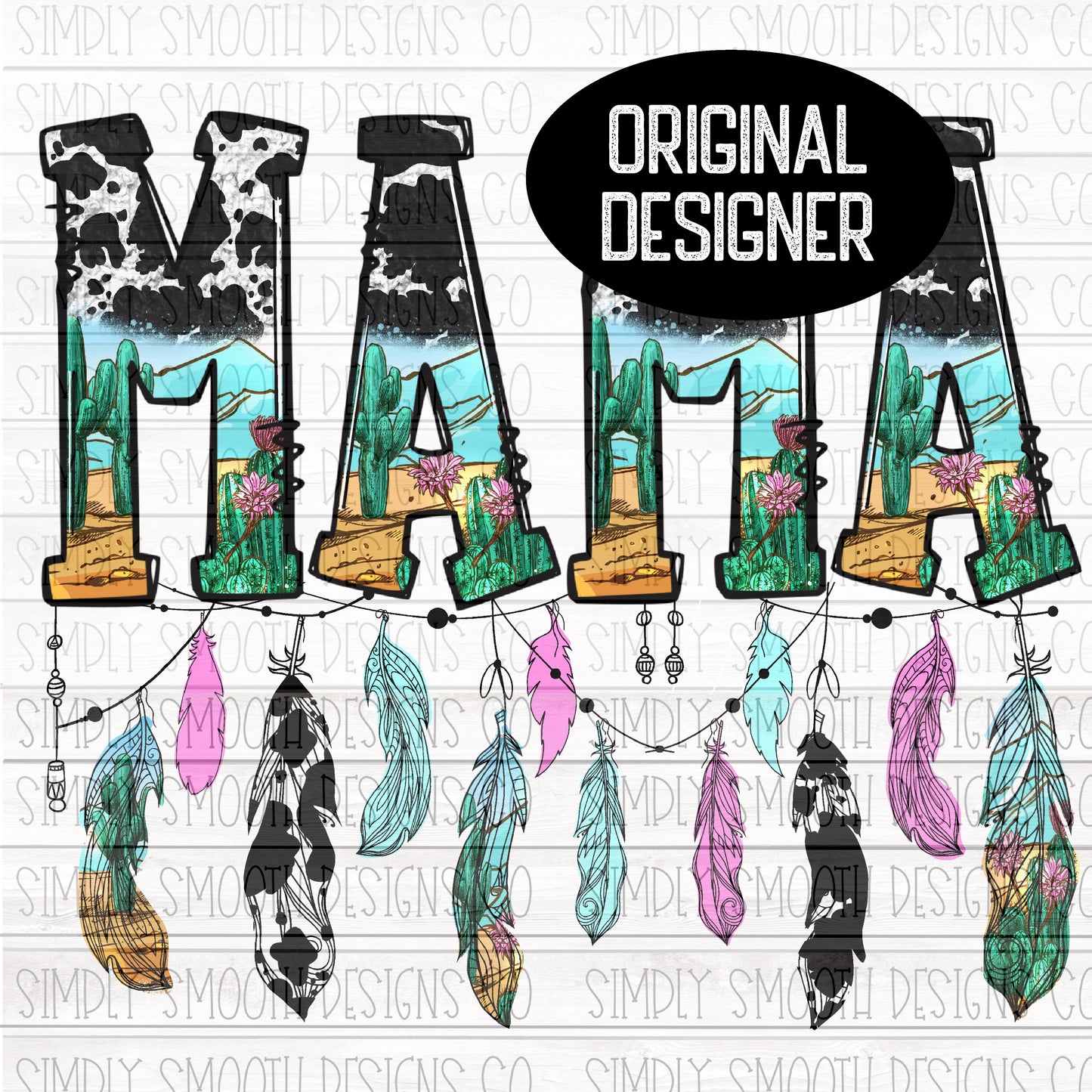 Mama cow print cactus feather boho