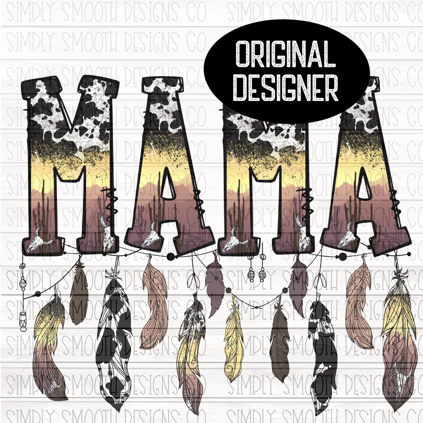 Mama cow print desert feather boho