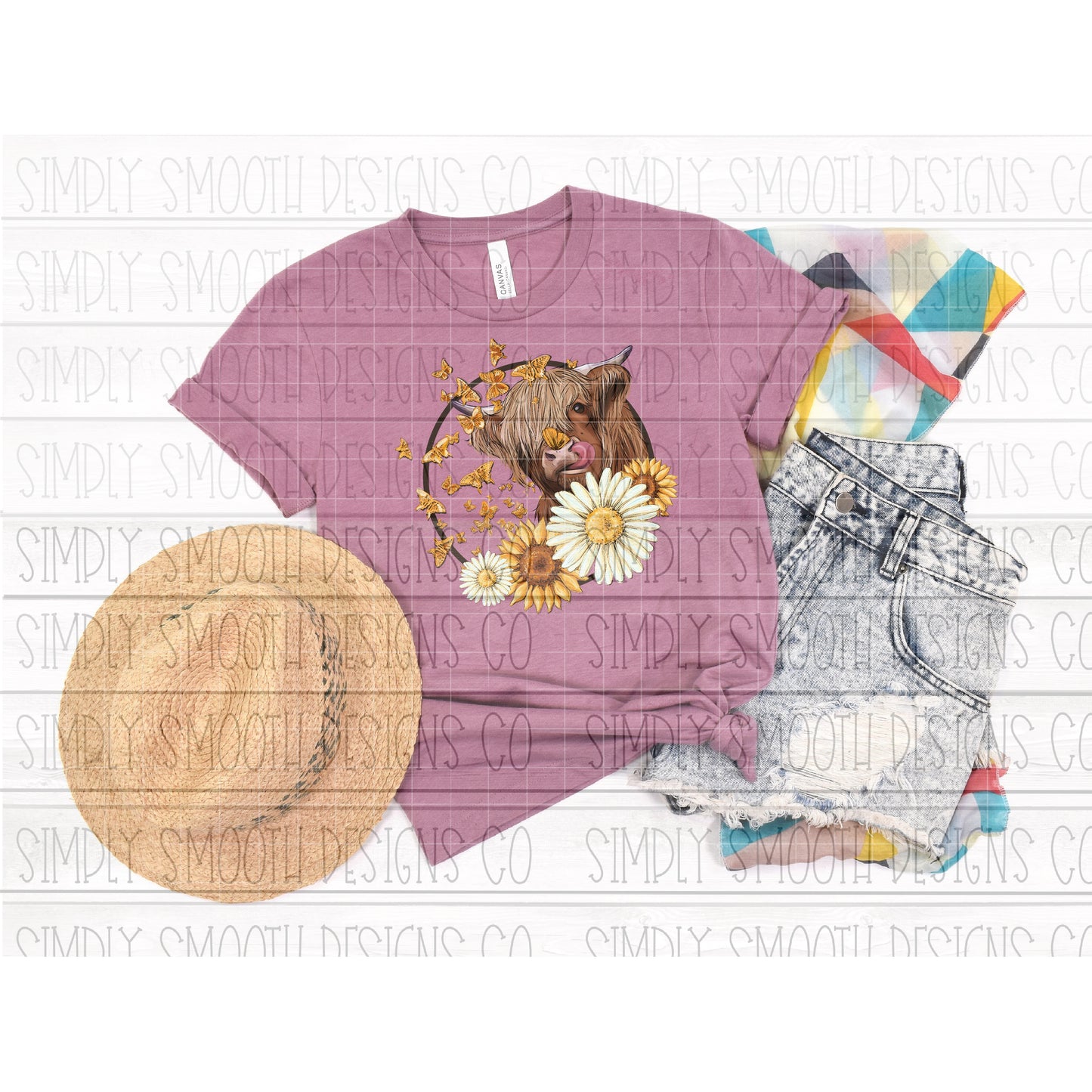 Highland cow sunflowers bella mauve DTG