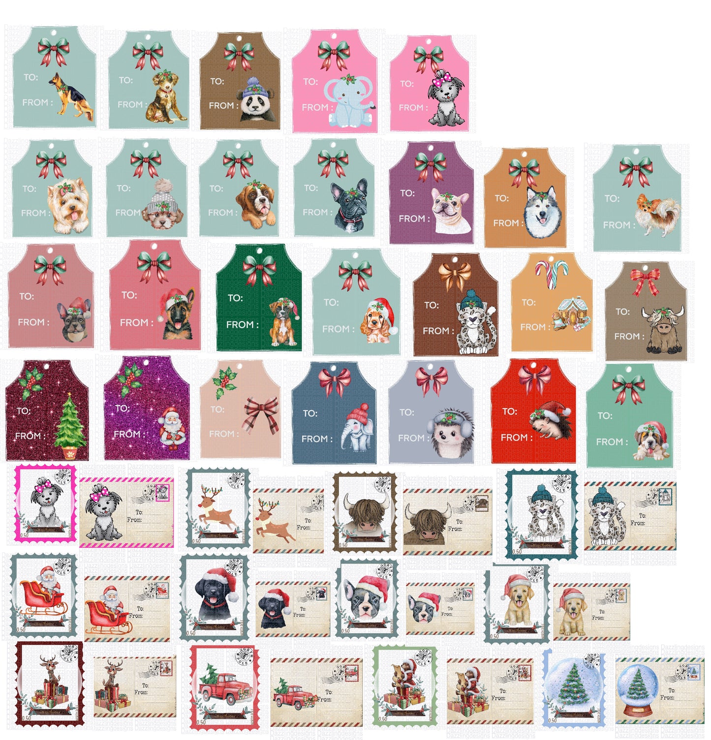 Christmas Tags, Stamps, Postcards ….