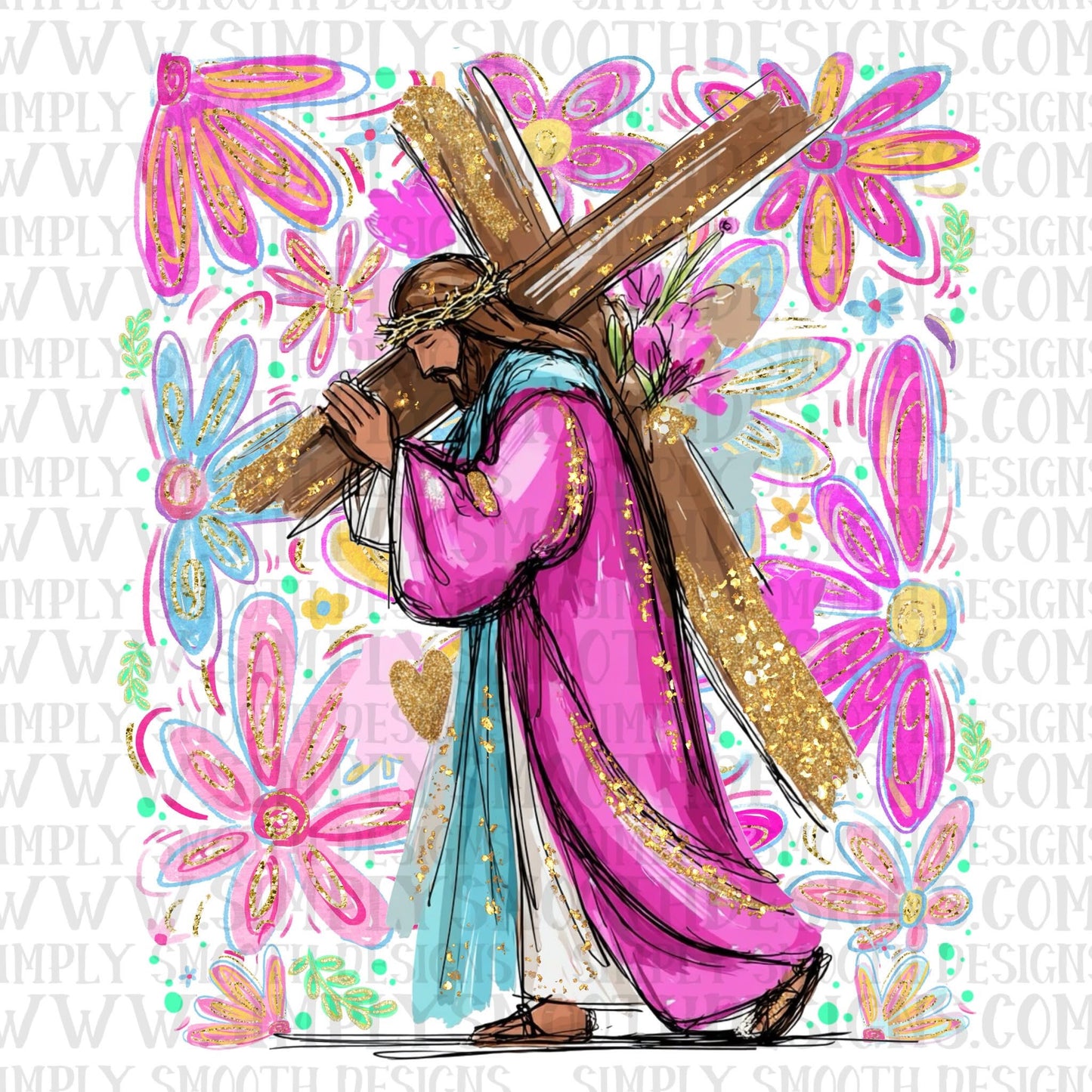 Jesus Carrying Cross Floral