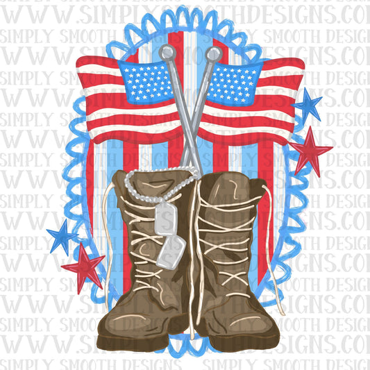Military Boots With Flags + Stripe Frame