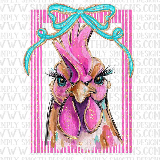 Rooster Pink Frame With Bow