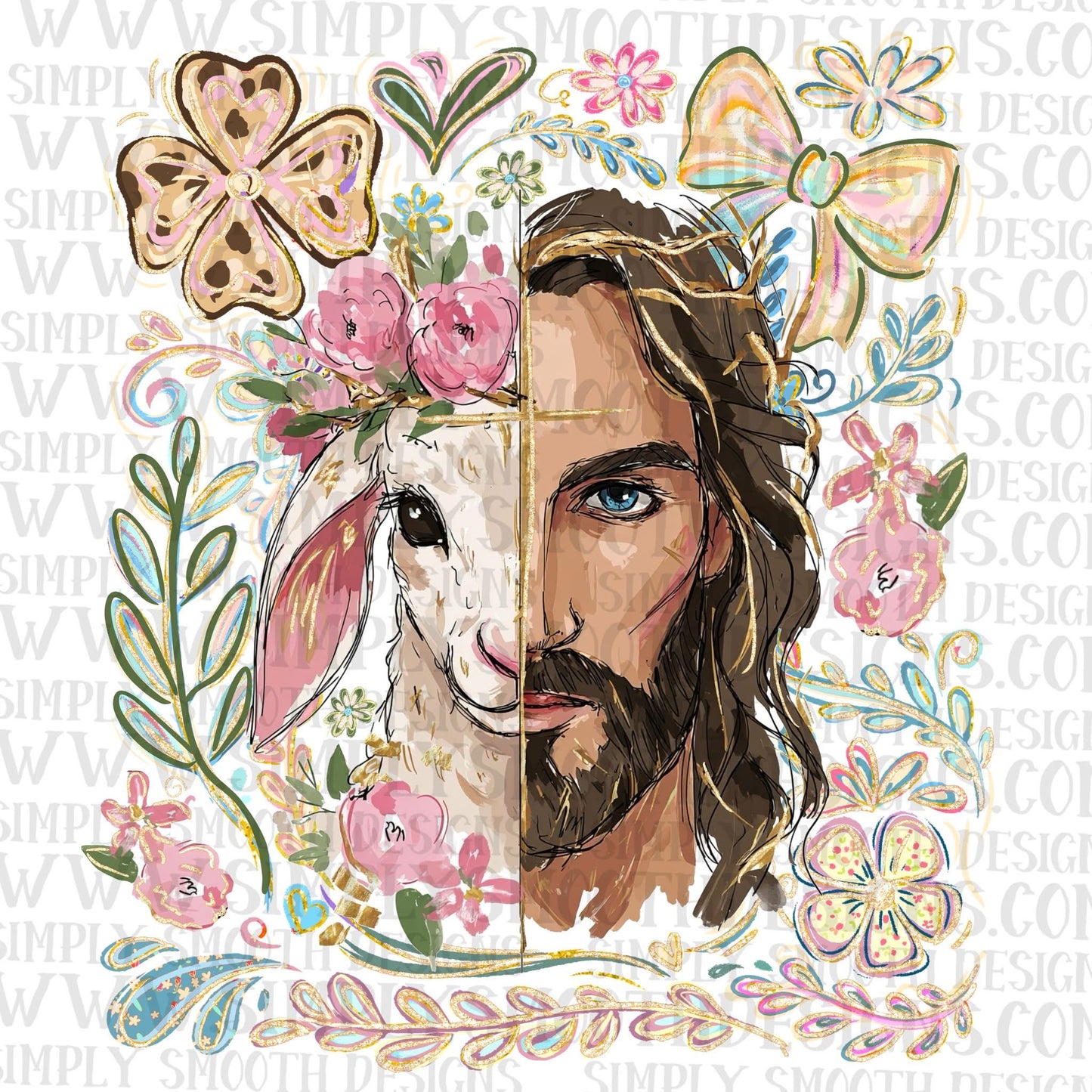 Half Jesus Half Lamb Bow Floral