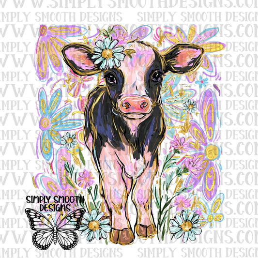 Bright Floral Glitter Cow