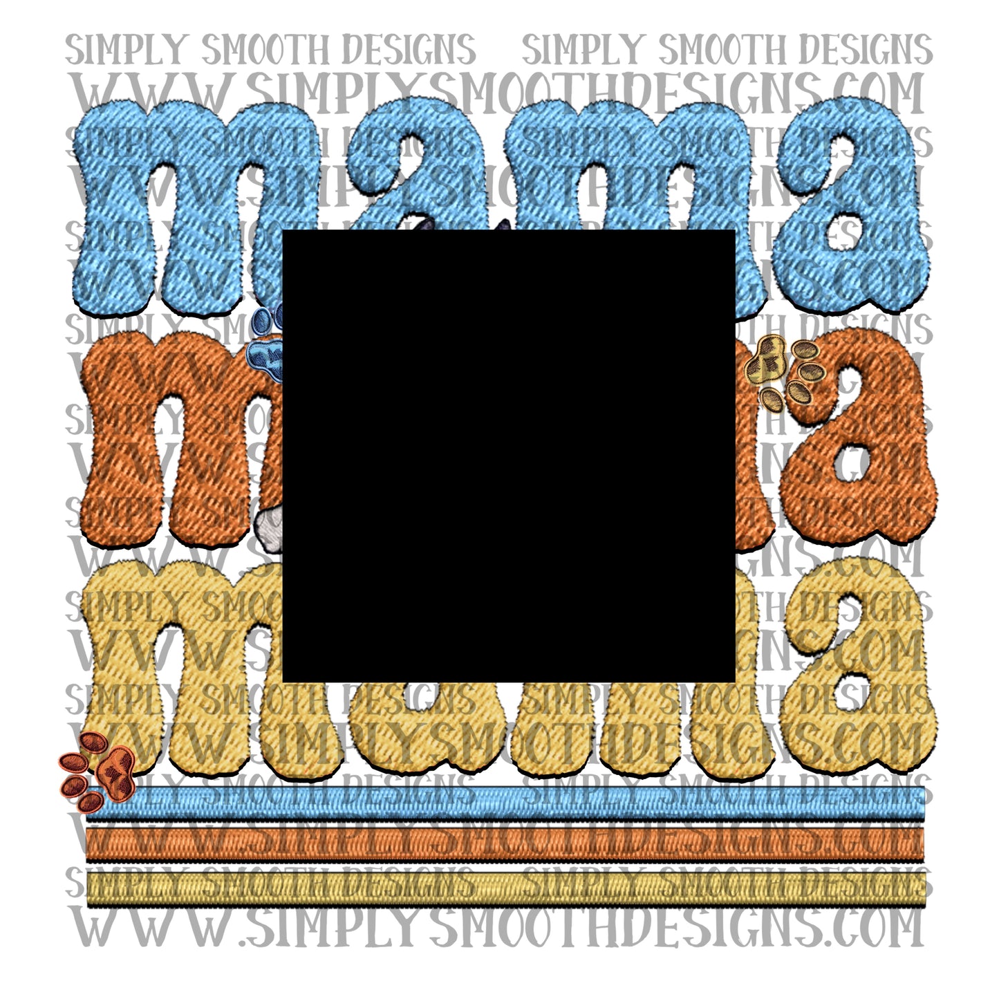 Mama Faux Embroidery Blue