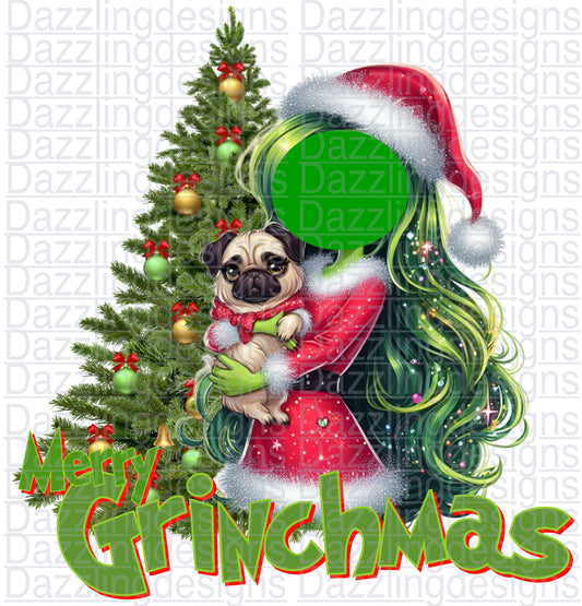 Female green one Merry grinchmas PUG