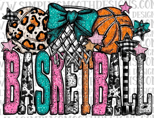 Basketball Leopard Turquoise Bow