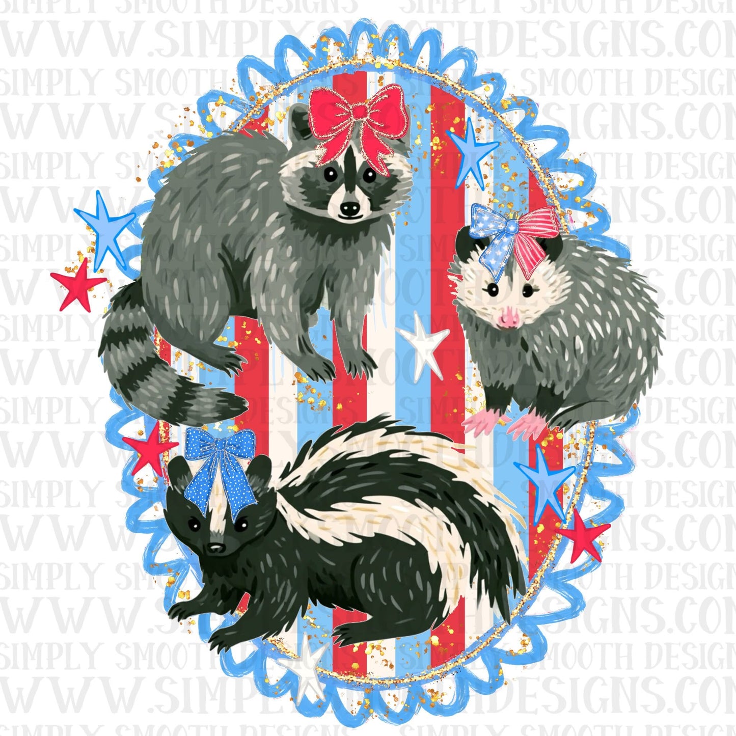 Trashy Trio With Bows Patriotic