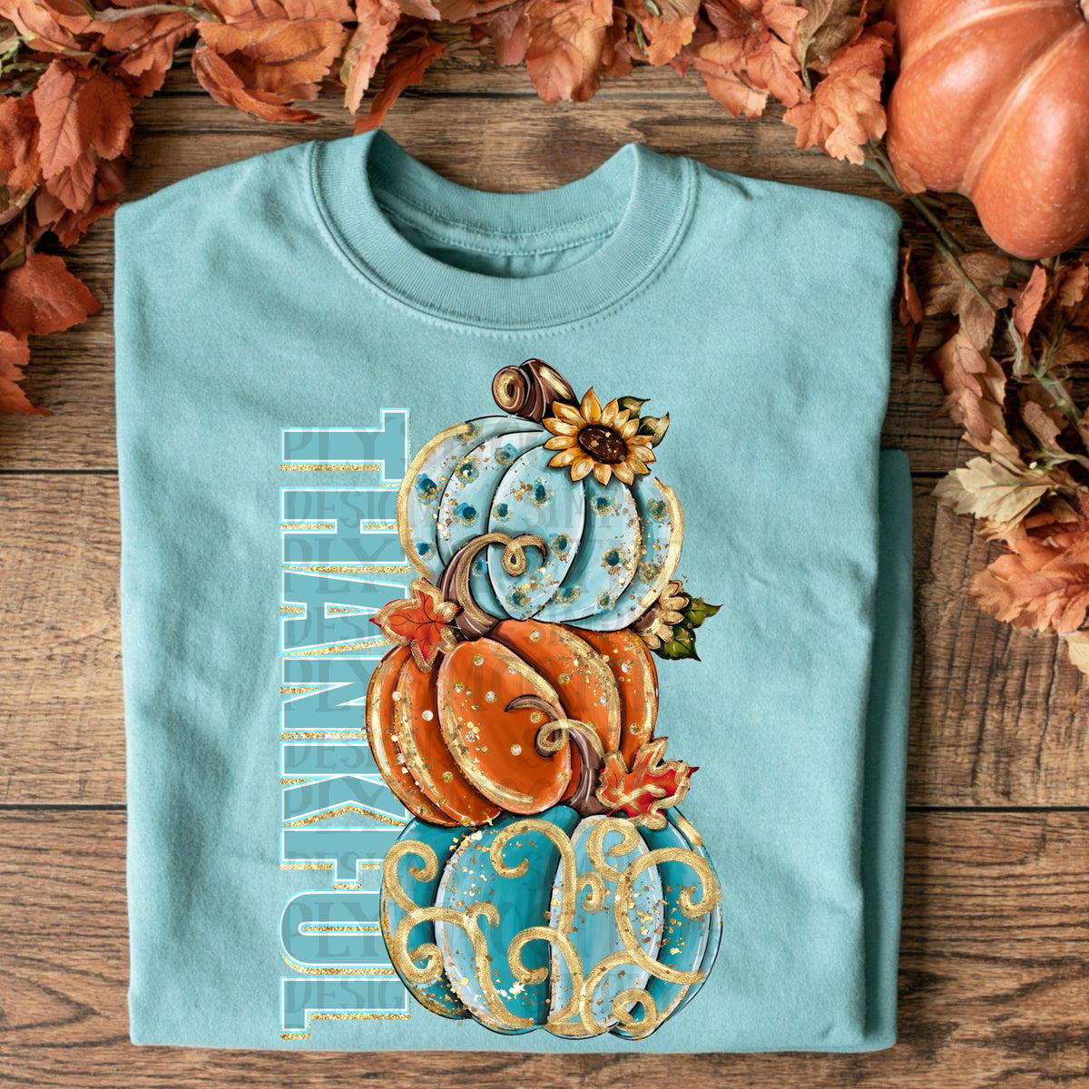 Thankful stacked pumpkins