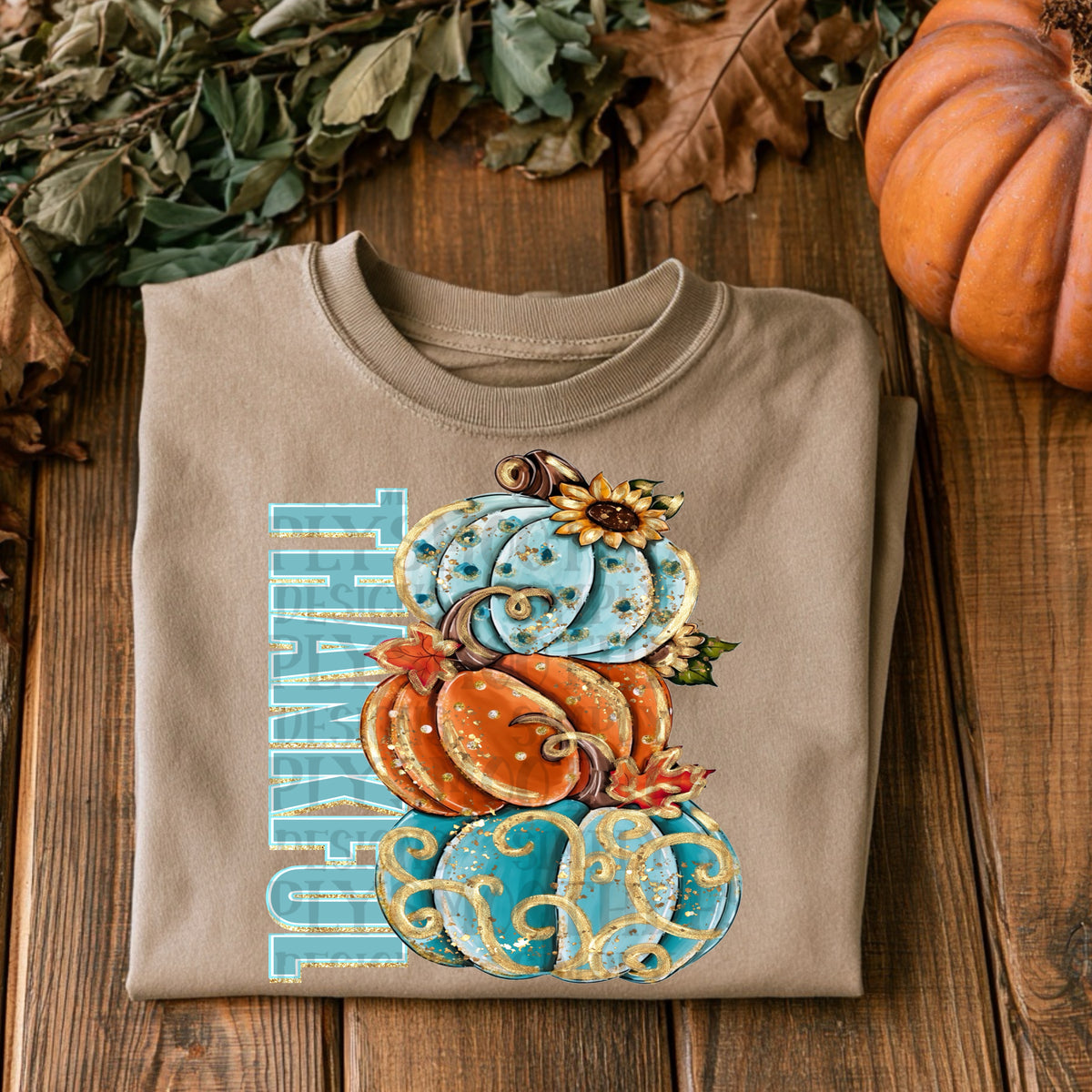 Thankful stacked pumpkins
