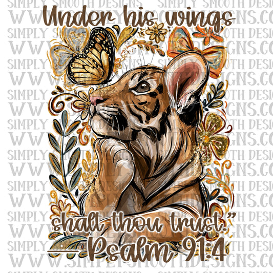 Under his wings tiger floral digital download png file faith