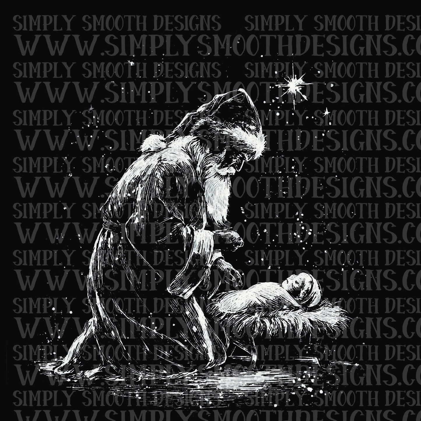 Santa Watching Baby Jesus Star Half Tone