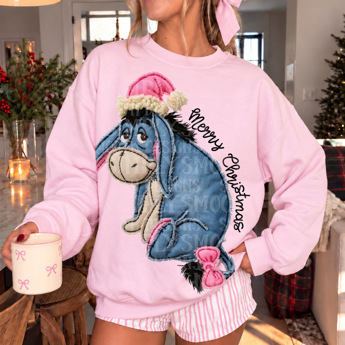 Eeyore Merry Christmas frayed fabric texture png download