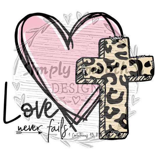 Love never fails 1 Corinthians 13:8 heart cross watercolor