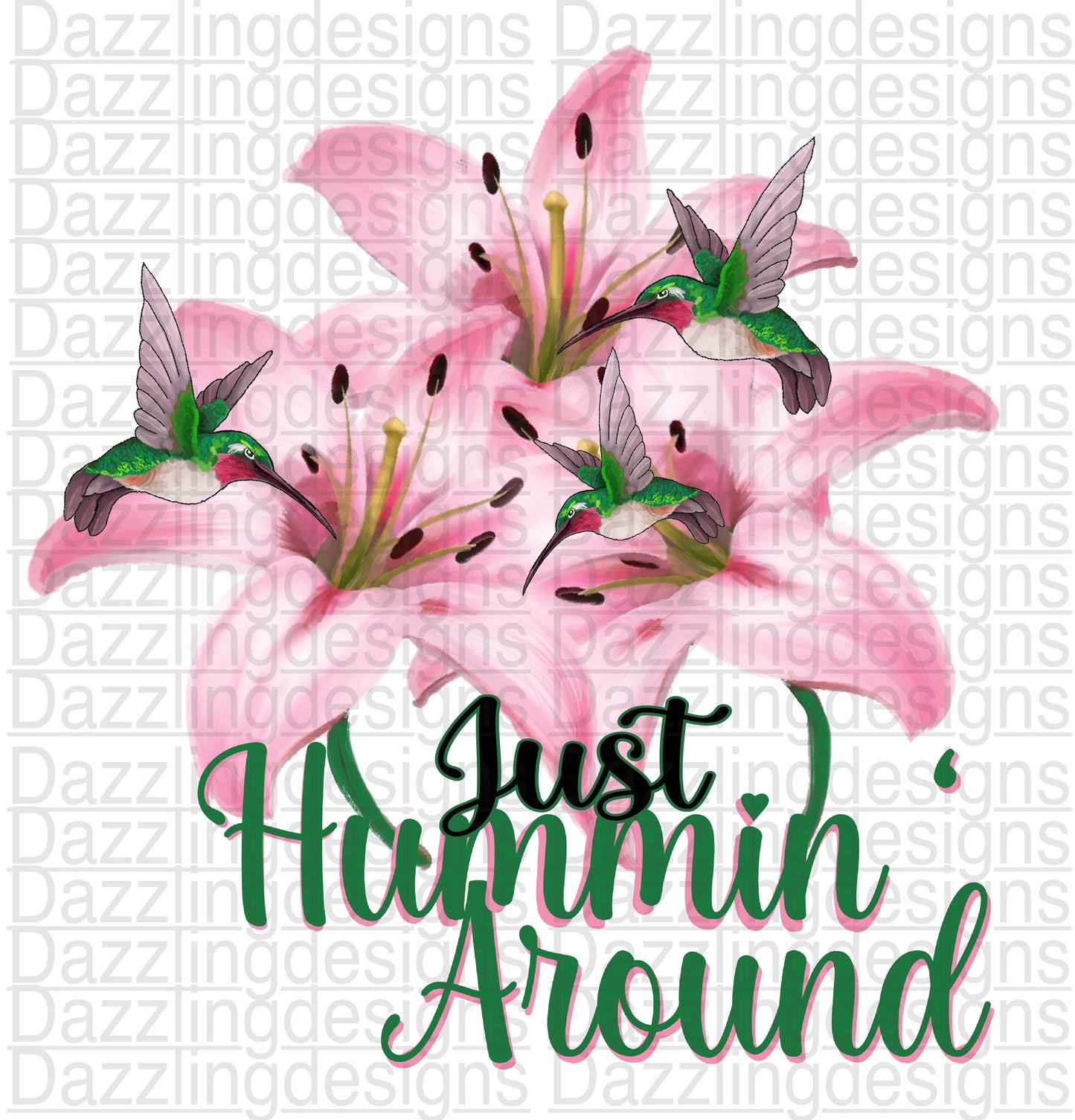 Just Hummin’ Around lily and hummingbirds