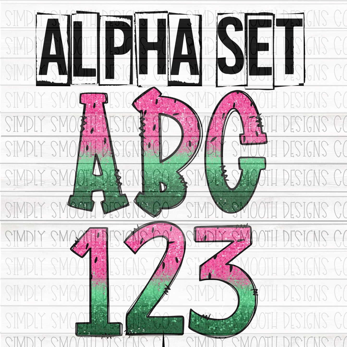 Watermelon print Alpha and number set. 36 total files