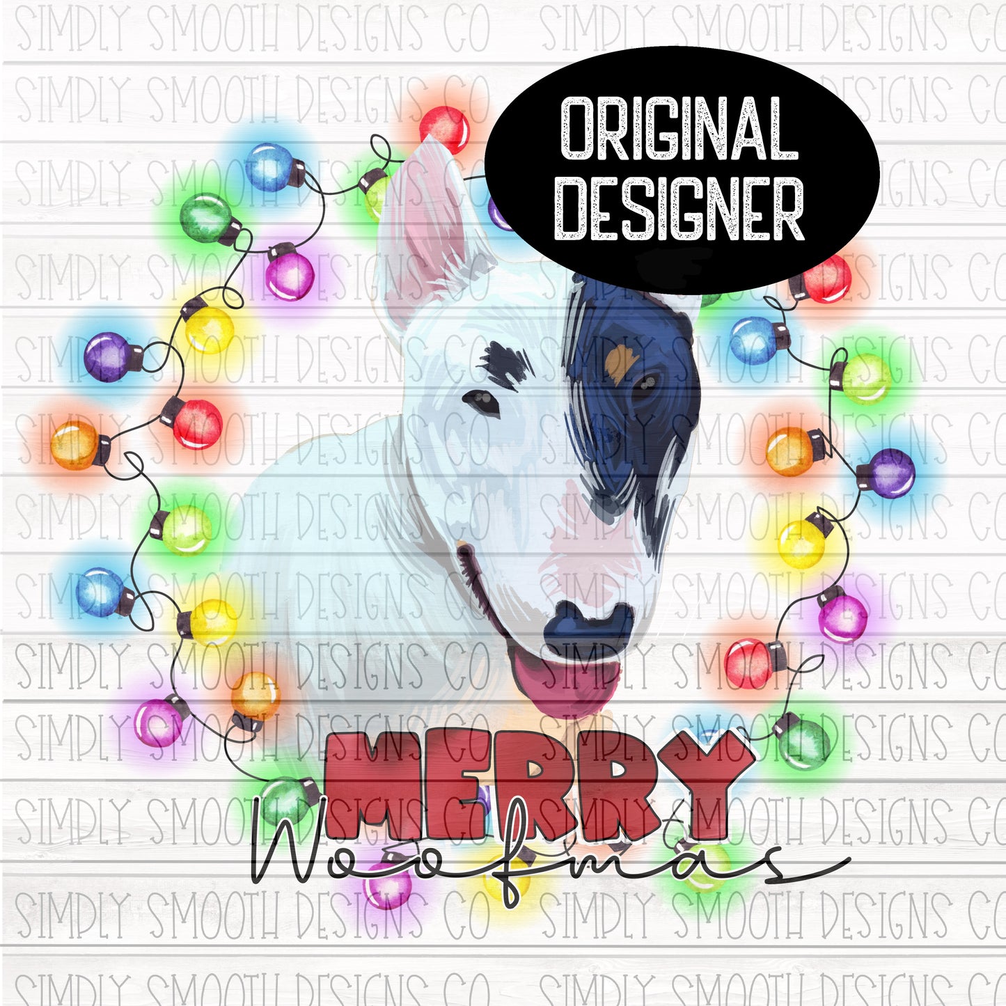 Merry woofmas Christmas Bull terrier