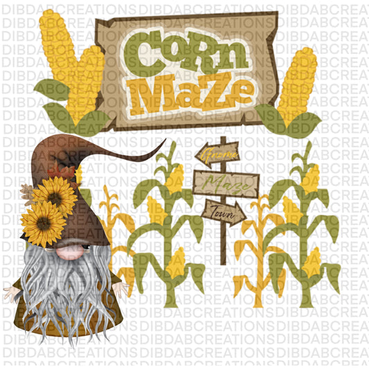 Gnome for the Fall Corn Maze Sublimation Png Digital Download