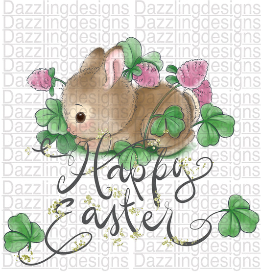 Happy Easter Baby Rabbit in clover